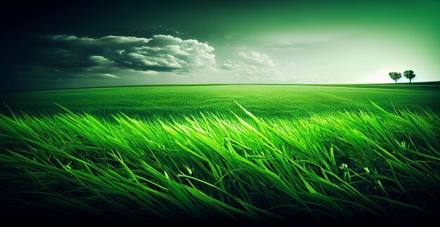 Panoramic natural background green lawn lawn AI generated image