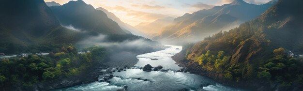 Panoramic Nature Landscape Mountains Forest Sunset Ocean Meadows YouTube Banner Photograph