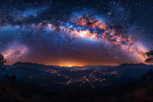 Panoramic night sky with milky way