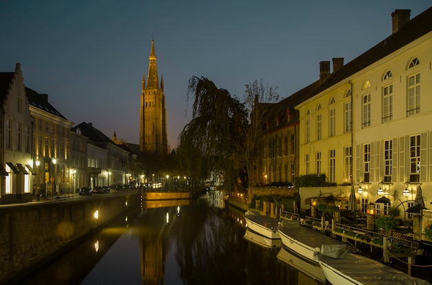 panoramic night view of a canal