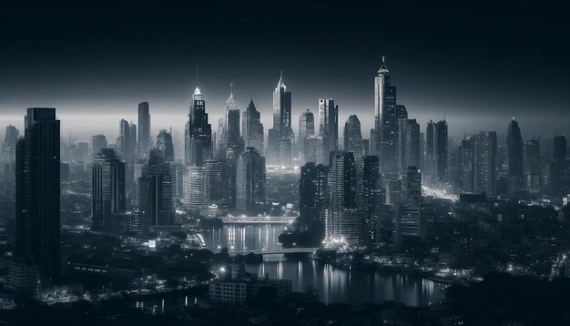 Photo panoramic night view of illuminated city skyline