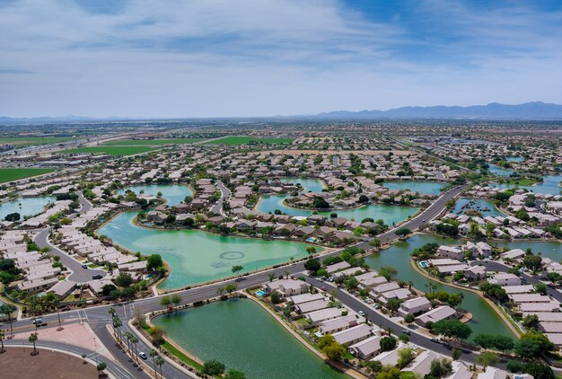 Panoramic overlooking view of a small American town in Avondale city near of state capital Phoenix Arizona USA