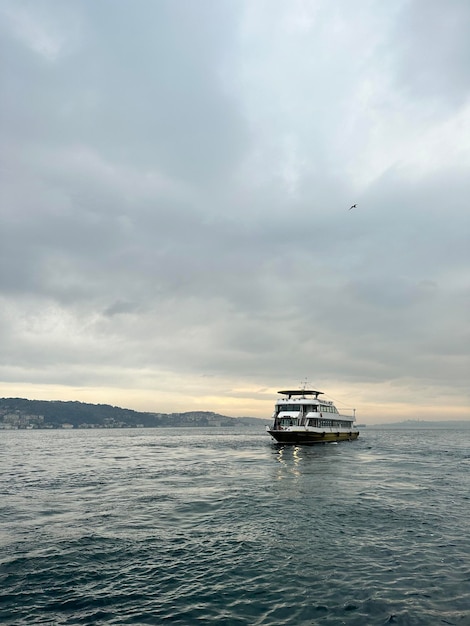 panoramic photo of the Bosphorus with a floating ferry