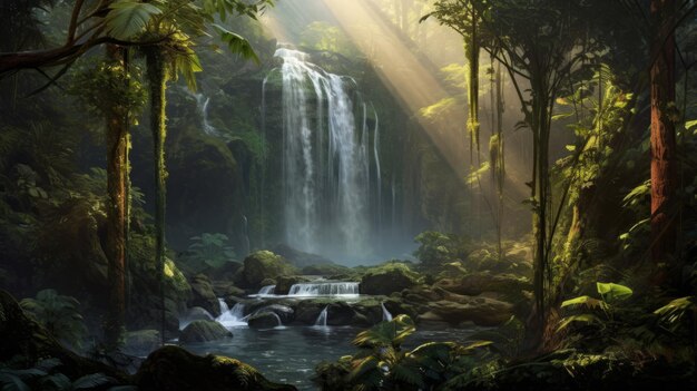 Panoramic photo landscape of amazon jungle waterfall