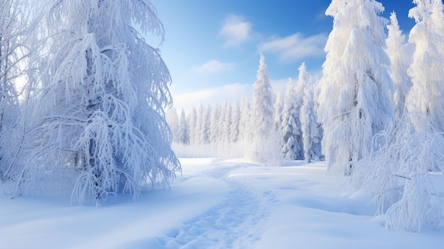 Photo panoramic photo of the trees covered with snow in the snowland