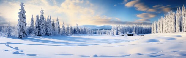 panoramic photo of the trees covered with snow in the Snowland