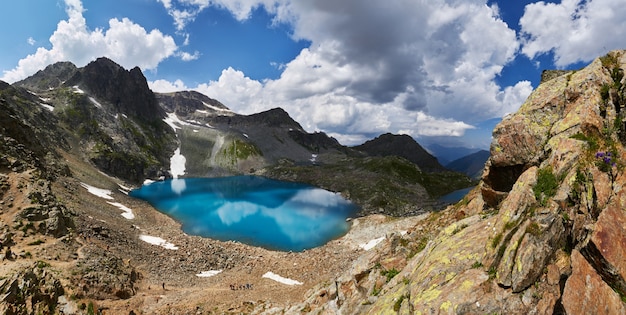 Panoramic photos spring valley Caucasus mountains Arkhyz, Russia. Fabulous sunrise