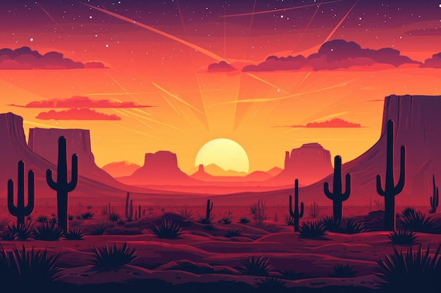 Photo panoramic picture of the desert at sunset generative ai