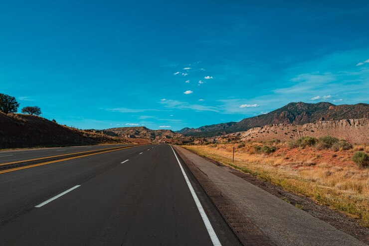 Panoramic picture of a scenic road USA Highland road