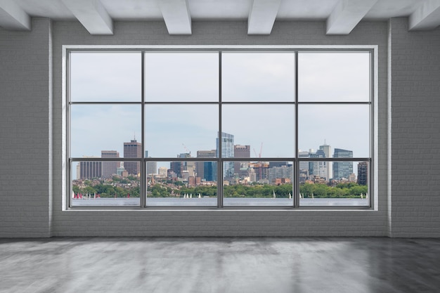 Panoramic picturesque city view of Boston at day time from modern empty room Massachusetts An intellectual technological and political center 3d rendering