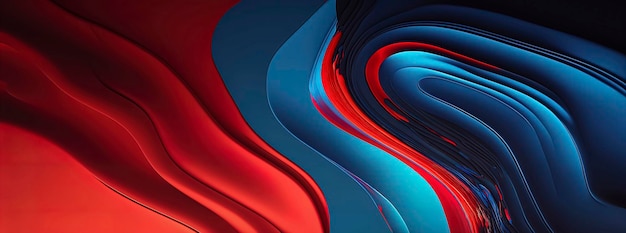 パノラマの赤と青の抽象的な波の壁紙の赤と青の背景
