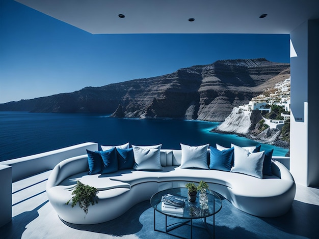 Panoramic sea view and terrace 3D rendering