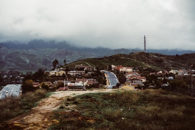 Panoramic shot of buildings and houses against sky