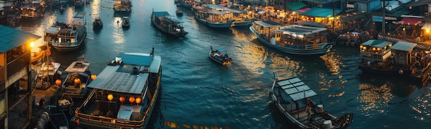 Photo panoramic shot of a busy harbor