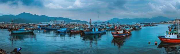 Photo panoramic shot of a busy harbor