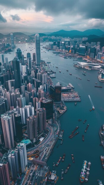 Photo panoramic shot of a busy harbor