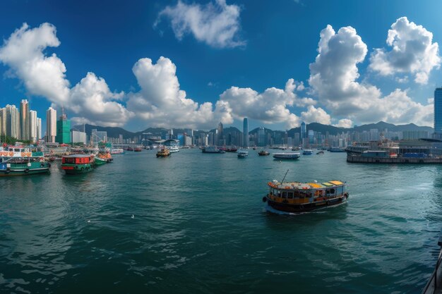 panoramic shot of a busy harbor