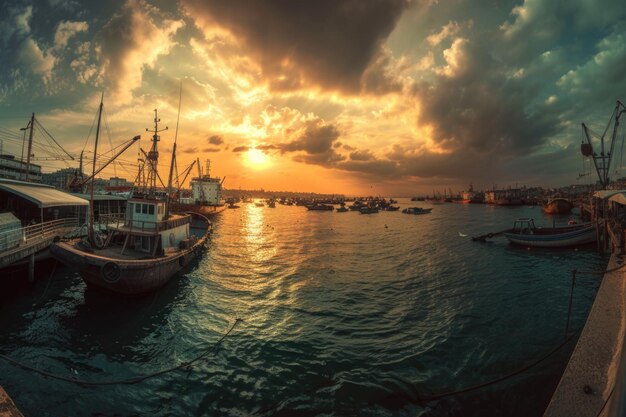 Photo panoramic shot of a busy harbor