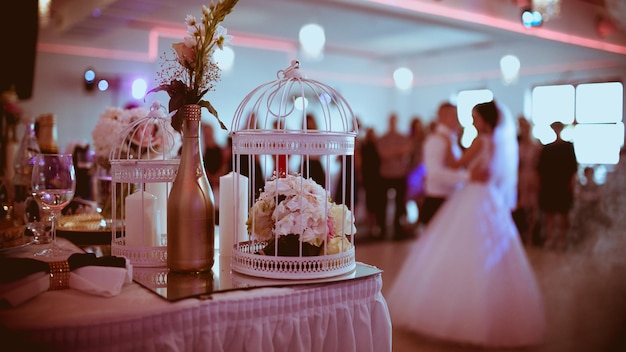 Panoramic shot of cake served on table