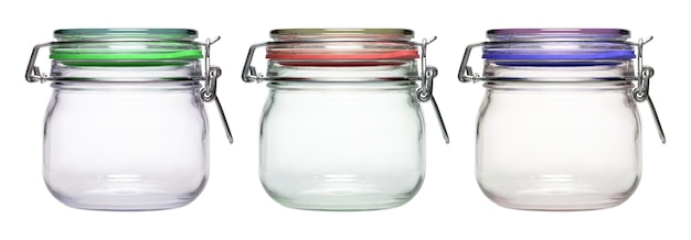 panoramic shot of empty jars against white background
