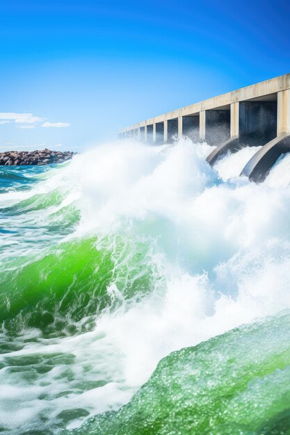 Photo a panoramic shot of a hydroelectric dam against the backdrop of rolling hills showcasing the