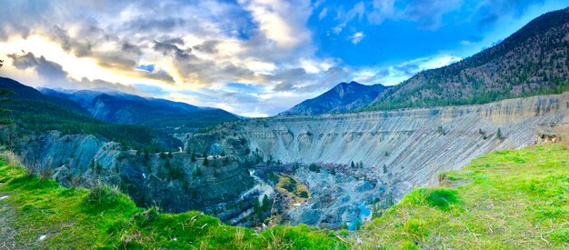 Panoramic shot of land and mountains against sky