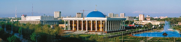 A panoramic shot of the Parliament of the Republic building in Tashkent Uzbekistan