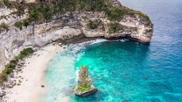 Panoramic shot of rock formation in sea