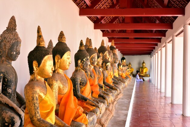 Panoramic shot of statues on temple outside building