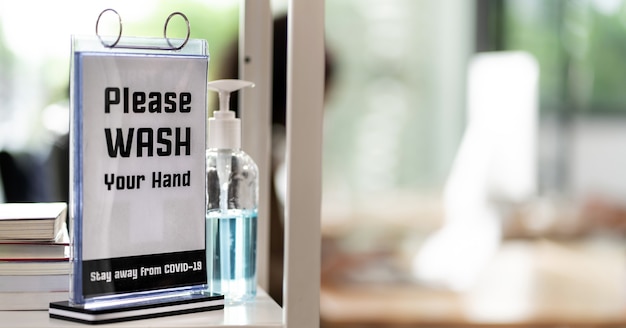 Panoramic Signage of Hand Sanitizer around office for hygiene practice after reopen