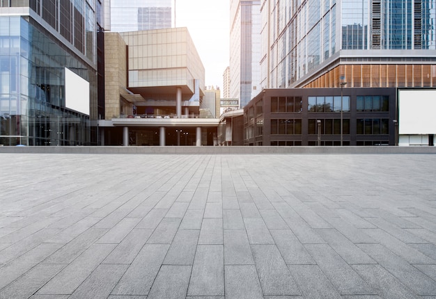 Panoramic skyline and buildings with empty concrete square floor in chengdu,china