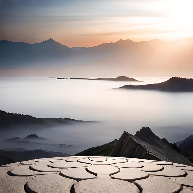 Panoramic skyline and empty square floor tiles stone floor with sky and cloud buildings