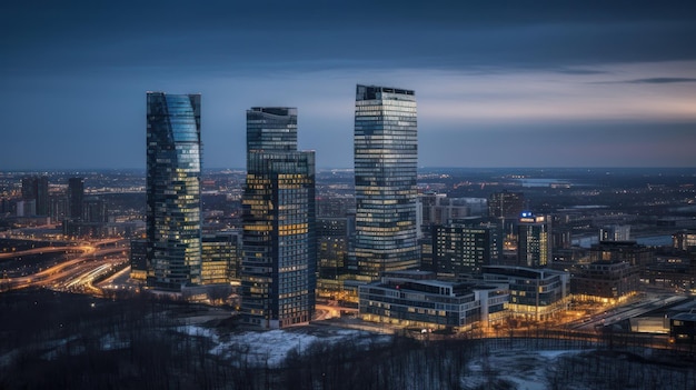 Photo panoramic skyline and modern commercial buildings with empty asphalt road ai generative