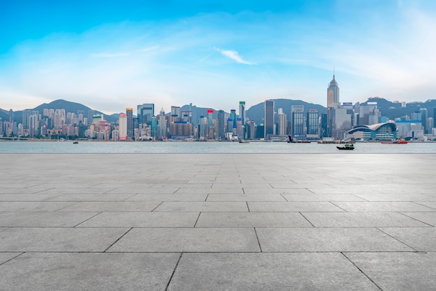 Panoramic Skyline and Plaza Brick Open Building