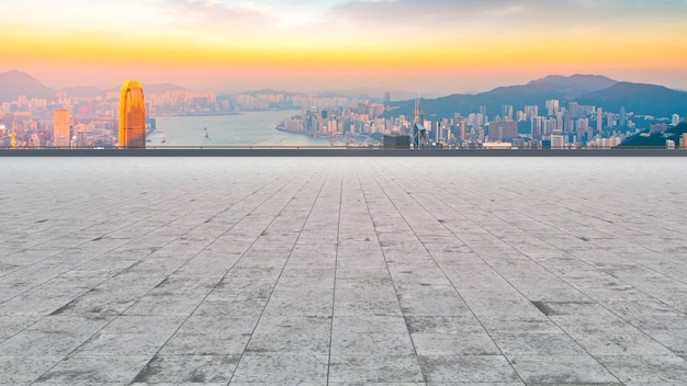 Panoramic Skyline and Plaza Brick Open Building