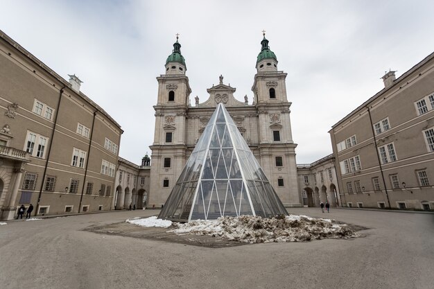 Panoramic of square in front of Salzburg cathedral