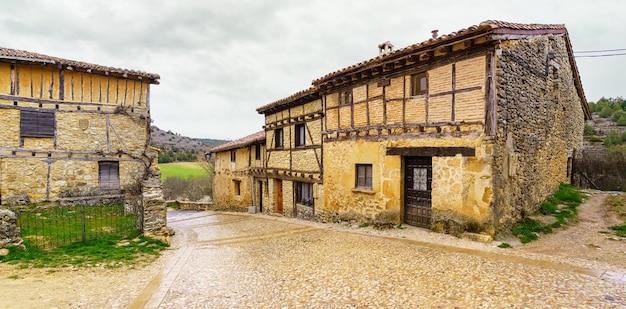 Panoramic of stone houses in the old town of Soria Calatanazor