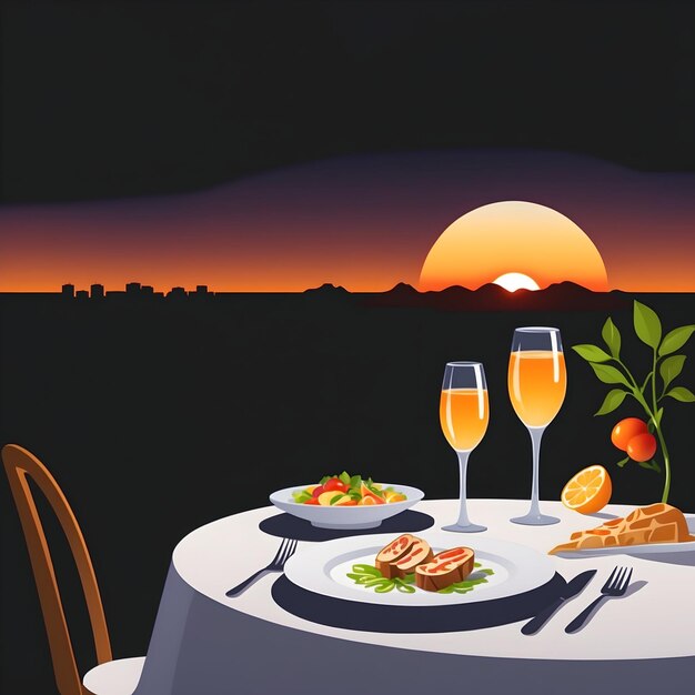 Foto eleganza panoramica al tramonto elevate la vostra esperienza culinaria a nuovi livelli con una cucina squisita e