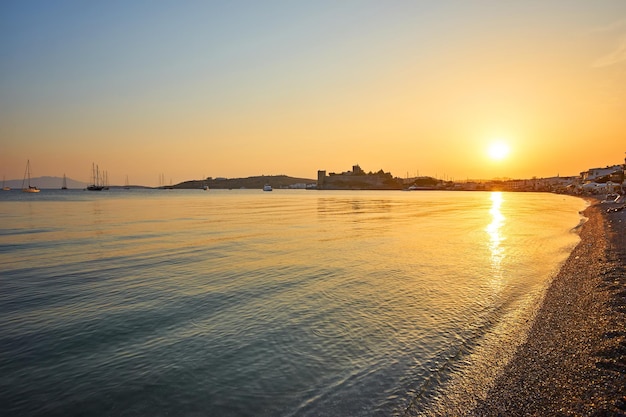 Panoramic Sunset view of Gumbet bay in Bodrum on Turkish Riviera Bodrum is a district and a port city in Mugla Province