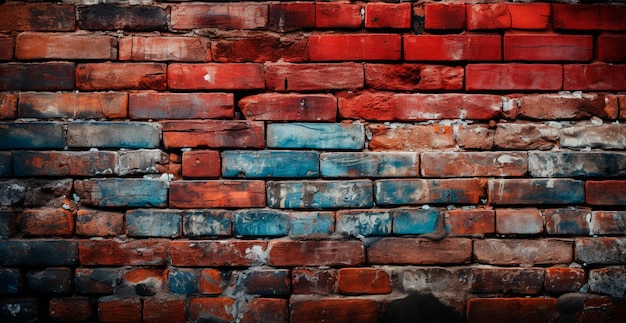 Panoramic texture old ruined red brick wall AI generated image