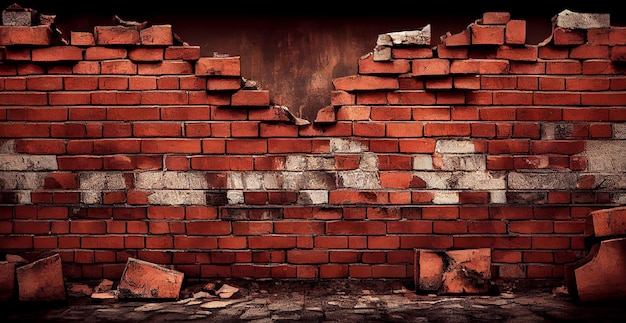 panoramic texture old ruined red brick wall ai generated image