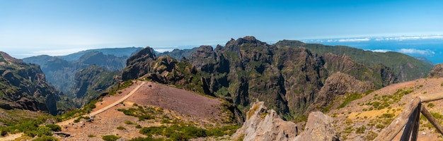 Panoramic on the trail for trekking in the mountains at Pico do Arieiro Madeira Portugal