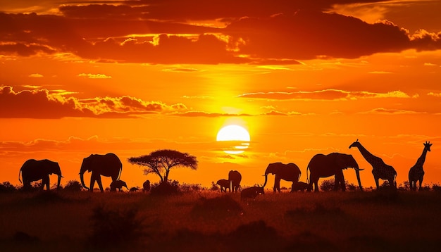 a panoramic view of the African savannah during sunset