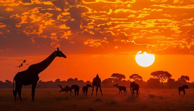 a panoramic view of the African savannah during sunset