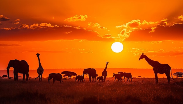 a panoramic view of the African savannah during sunset