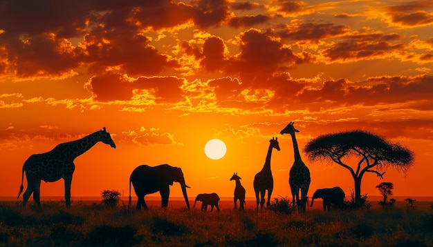 a panoramic view of the African savannah during sunset