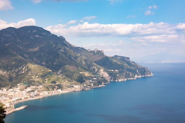 Panoramic view of Amalfi sea coast in Italy Mediterranean coastal landscape