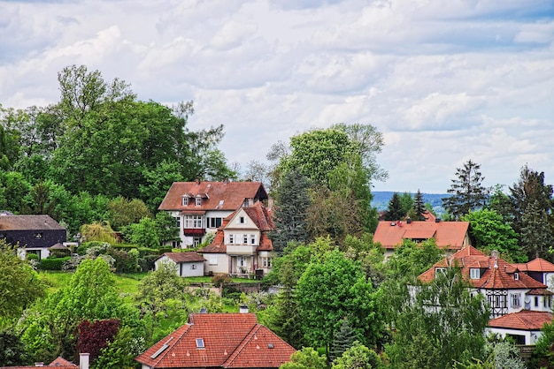 독일 어퍼 프랑코니아(Upper Franconia) 밤베르크(Bamberg)에 있는 밤베르크(Bamberg) 도심의 탁 트인 전망.