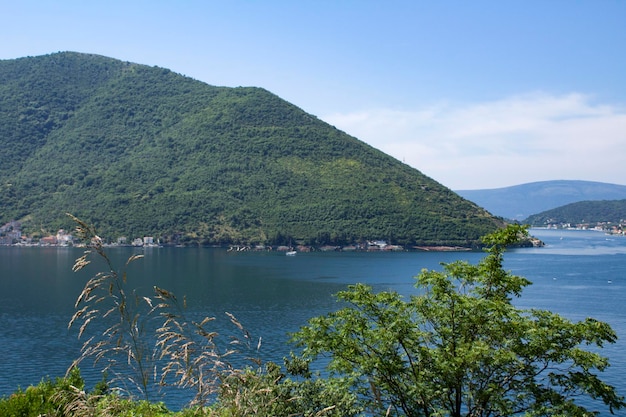 Panoramic view of bay of Kotor on the sunny day. Montenegro.