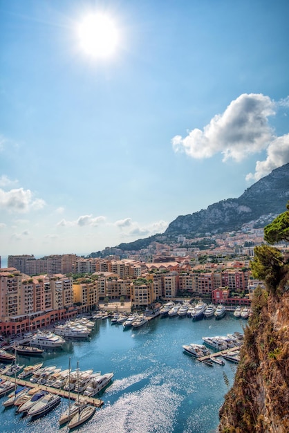 Panoramic view of the bay with yachts in Monaco